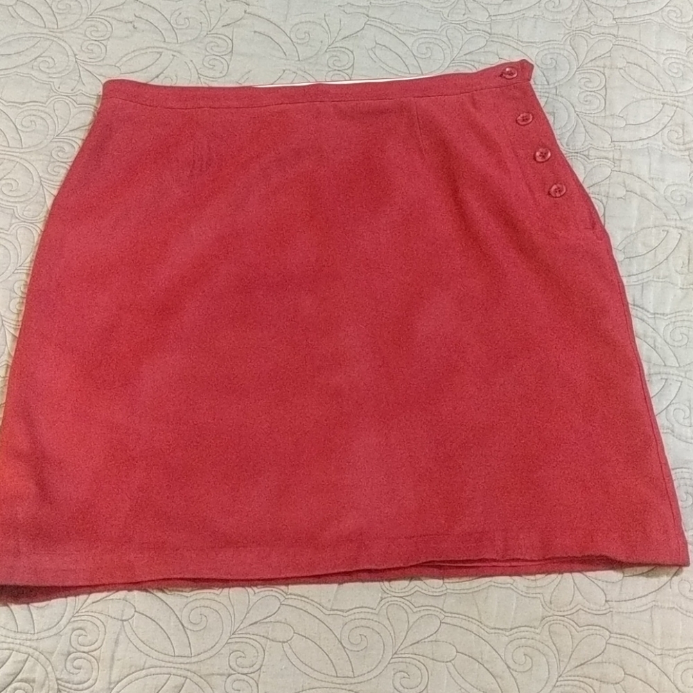 Red faux suede skirt with button close